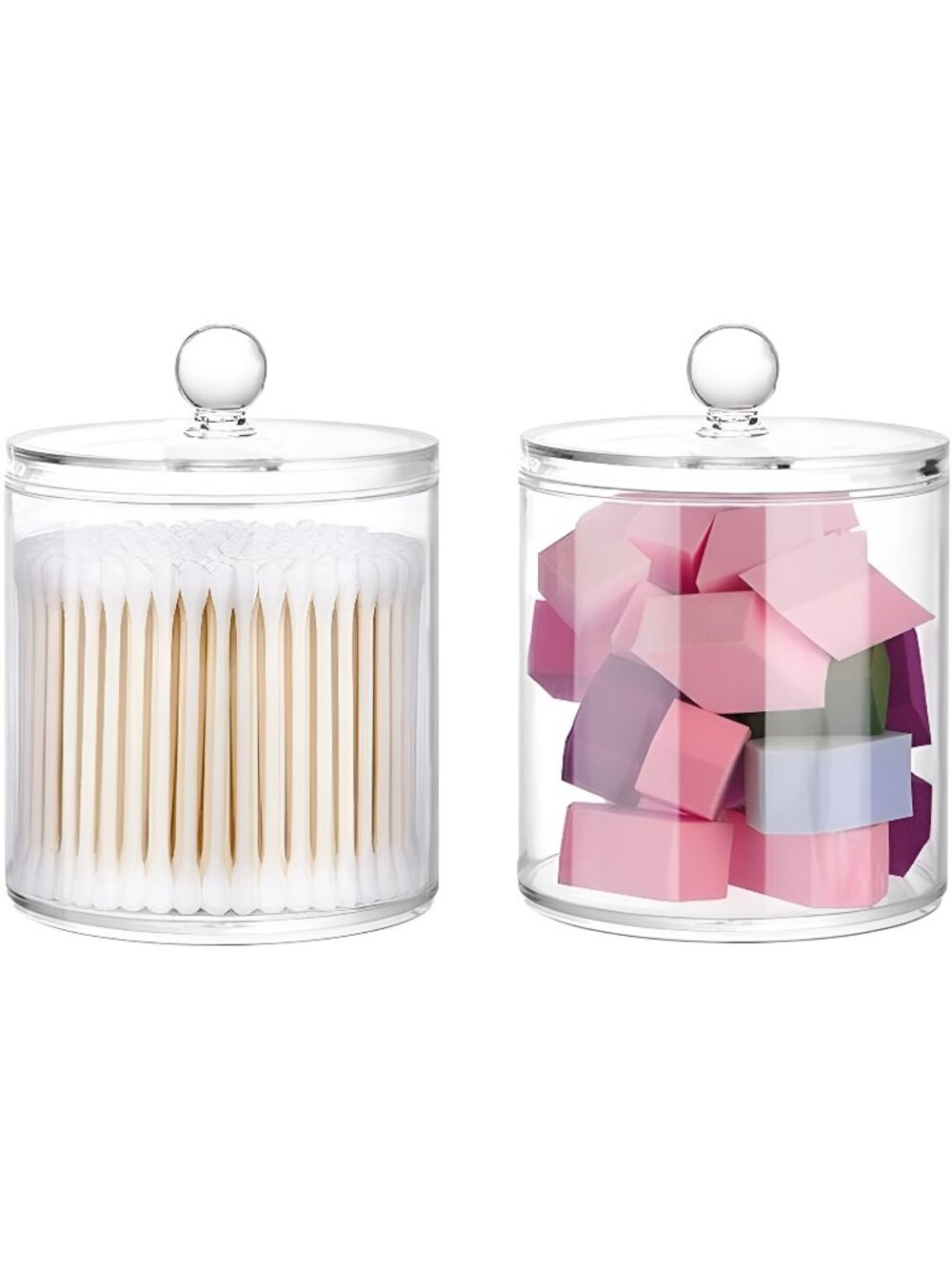 20-Ounce Qtip Holder Set of 2, Clear Plastic Apothecary Jar with Lid